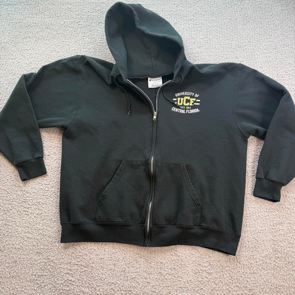 Champion UCF Knights University Of Central Florida Black Zip Up Hoodie XL NCAA